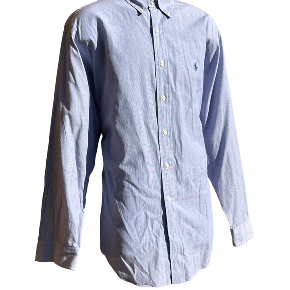 Sz16 Yarmouth Ralph Lauren Blue Whit Pin Stripe Long Sleeve Button Down Shirt - Picture 3 of 3